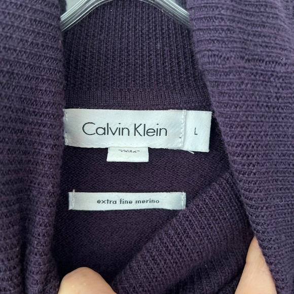 Calvin Klein Purple 100% Merino Wool Turtleneck Cozy Comfy Classic Sweater LARGE - Picture 3 of 6